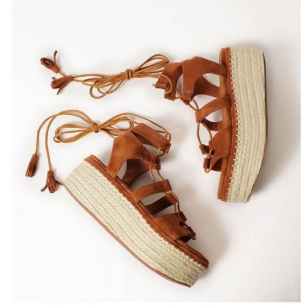 Brown Lace Up Espadrille Flatform Sandals